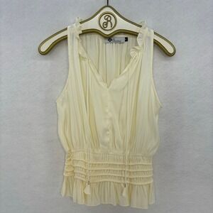Towne Ruffle Neck Sleeveless Top SMALL Boho Cottagecore Smocked Waist Cream